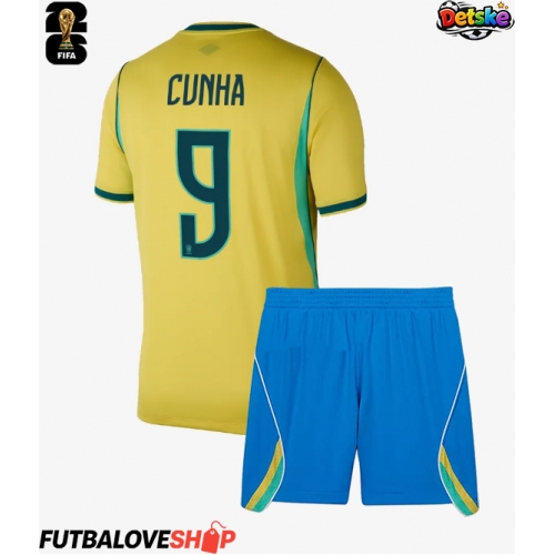 Dres Brazília Matheus Cunha #9 Domáci pre deti MS 2026 Krátky Rukáv (+ trenírky)